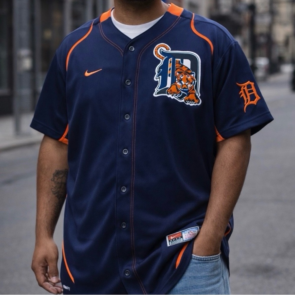 Nike Team Detroit Tigers MLB Authentically Engineered Jersey Navy Orange - Picture 5 of 6